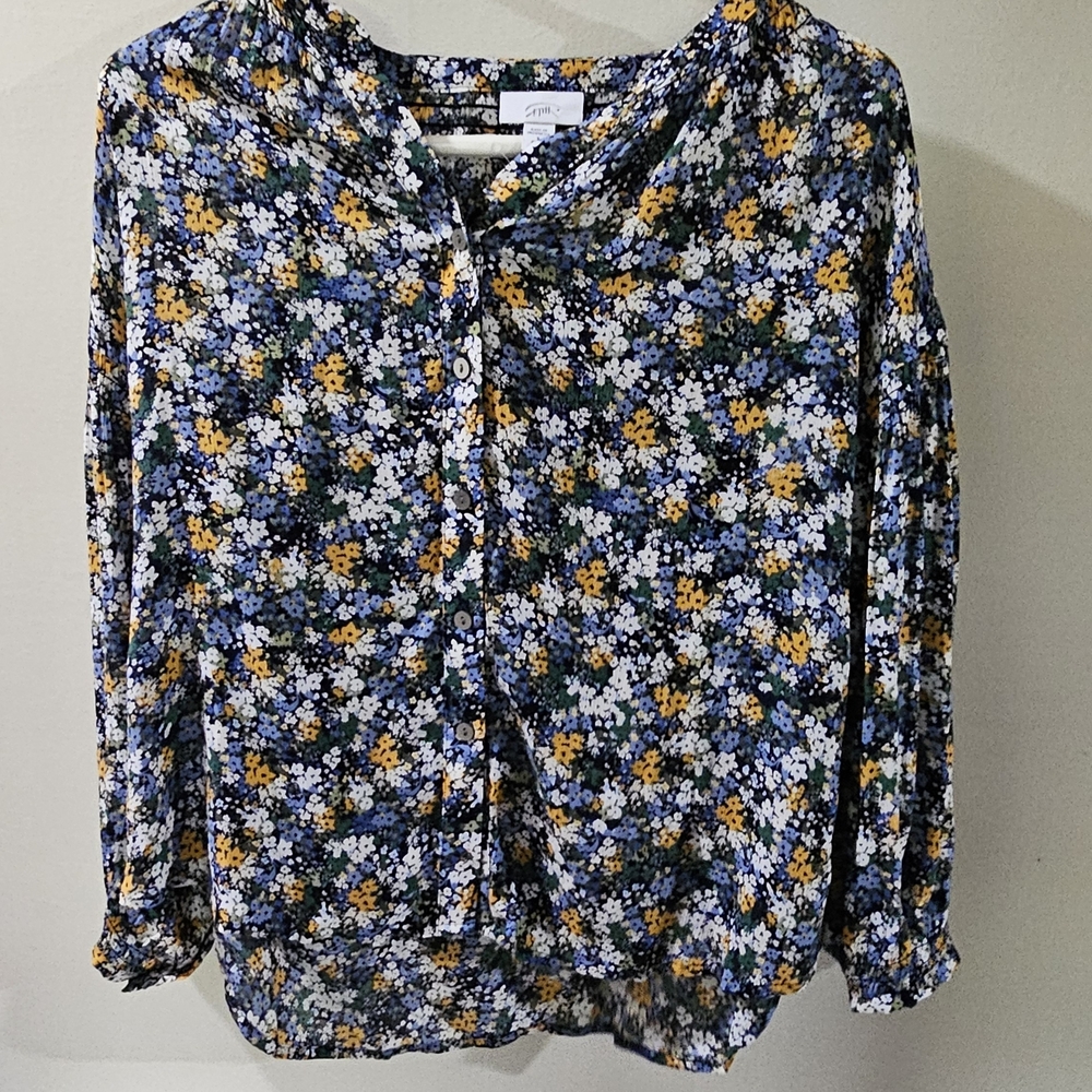 J. Jill Blue Long Sleeve Tie Front Blouse